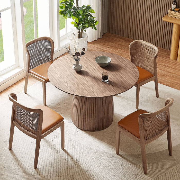 Dining Table For Dining Room 4-6 People Round Dinner Tables Mid-Century Modern Table With Wood Walnut
