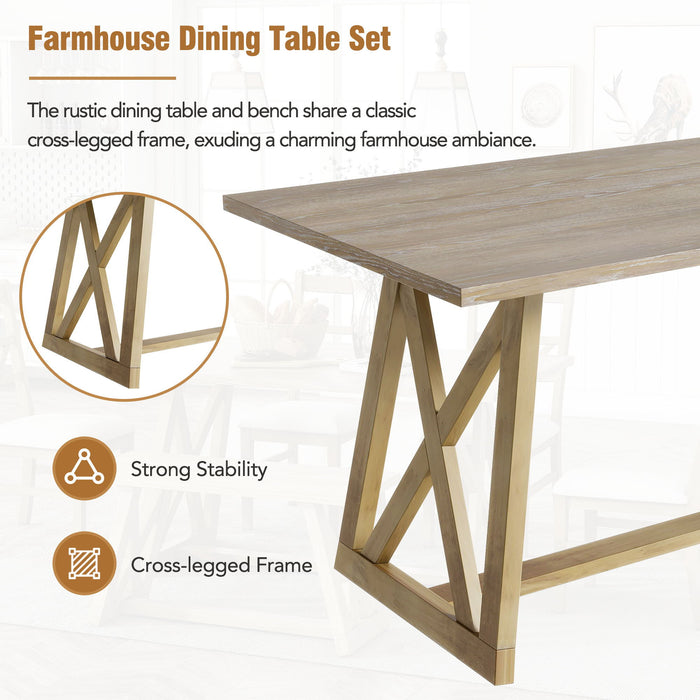 Topmax Farmhouse 6 Piece Dining Table Set With Cross Legs, Kitchen Set With 4 Upholstered Dining Chairs And Solid Wood Bench, Natural
