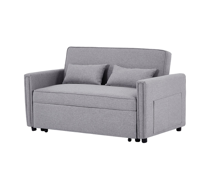 Modern Linen Convertible Loveseat Sleeper Sofa Couch With Adjustable Backrest, 2 Seater Sofa With Pull-Out Bed With 2 Lumbar Pillows For Small Living Room & Apartment - Grey