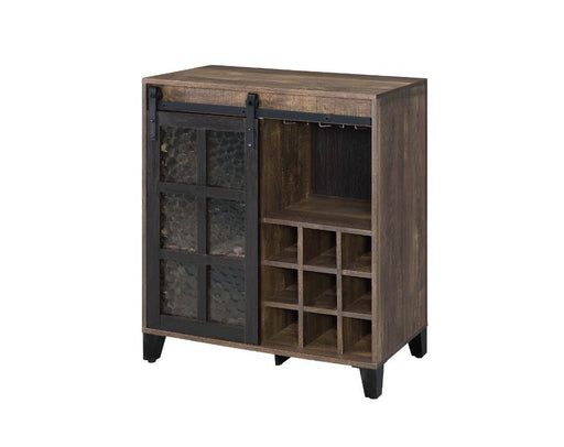 Treju - Wine Cabinet - Obscure Glass, Rustic Oak & Black Finish Unique Piece Furniture