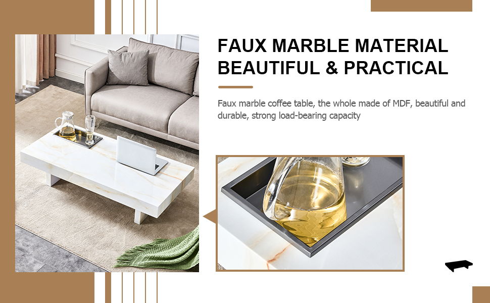 A Modern And Practical Coffee Table With Imitation Marble Patterns, Made Of MDF Material The Fusion Of Elegance And Natural Fashion