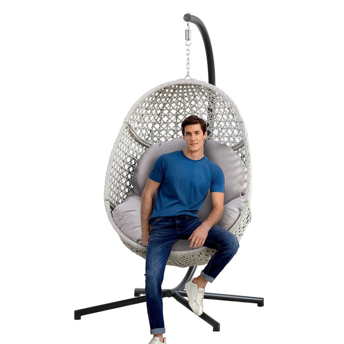 Large Hanging Egg Chair With Stand & Uv Resistant Cushion Hammock Chairs With C Stand For Outdoor