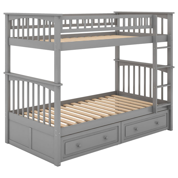 Twin Over Twin Bunk Bed With Drawers, Convertible Beds - Gray