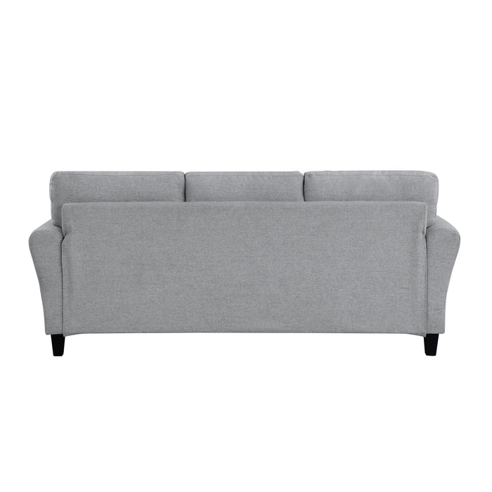 Modern 1 Piece Sofa Dark Gray Textured Fabric Upholstered Rounded Arms Attached Cushions Transitional Living Room Furniture