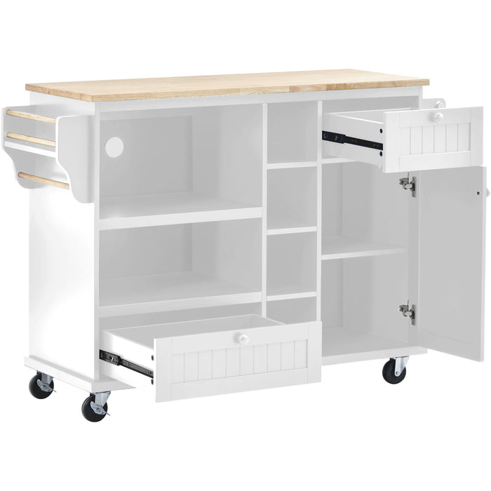 Kitchen Island Cart With Storage Cabinet And Two Locking Wheels, Solid Wood Desktop, Microwave Cabinet, Floor Standing Buffet Server Sideboard For Kitchen Room, Dining Room,, Bathroom (White)
