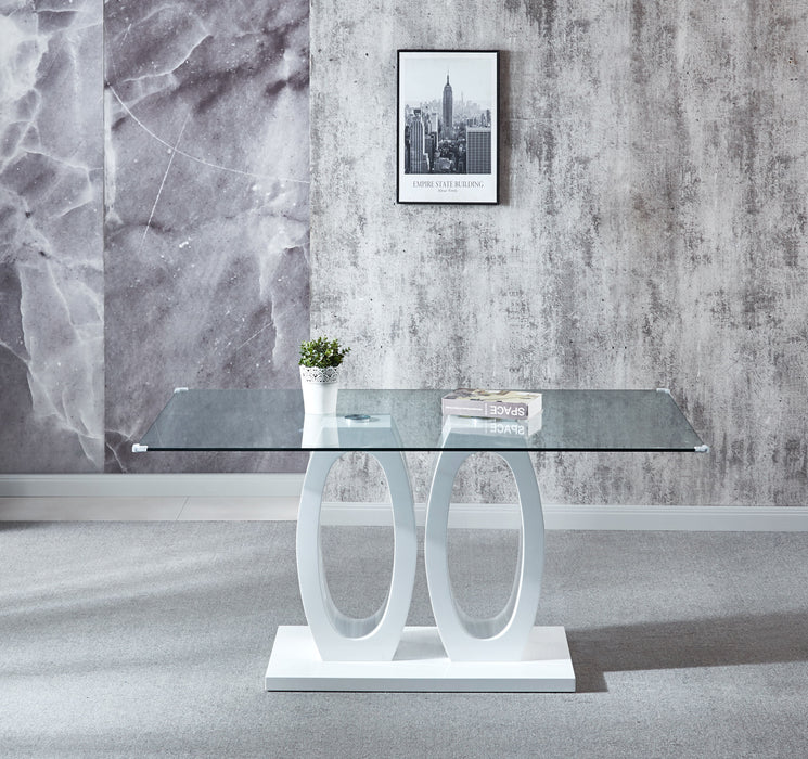 Contemporary Double Pedestal Dining Table, Tempered Glass Top With MDF Base - White