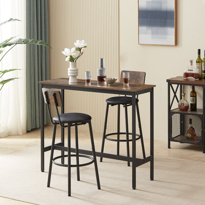 Bar Table Set With 2 Bar Stools PU Soft Seat With Backrest - Rustic Brown