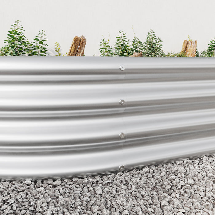 Raised Garden Bed Outdoor, Oval Large Metal Raised Planter Bed For For Plants, Vegetables, And Flowers - Silver