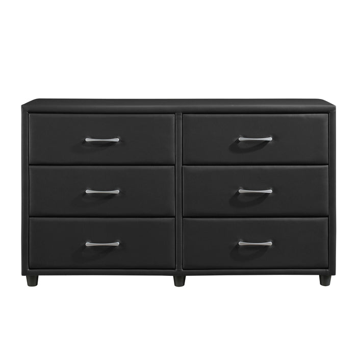 Contemporary Design Black Dresser 1 Piece 6 Drawers Faux Leather Upholstery Plywood Engineered Wood