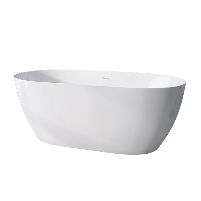 59" Acrylic Free Standing Tub Modern Oval Shape Soaking Tub Adjustable Freestanding Bathtub With Integrated Slotted Overflow And Chrome Pop-Up Drain Anti - Clogging Gloss White