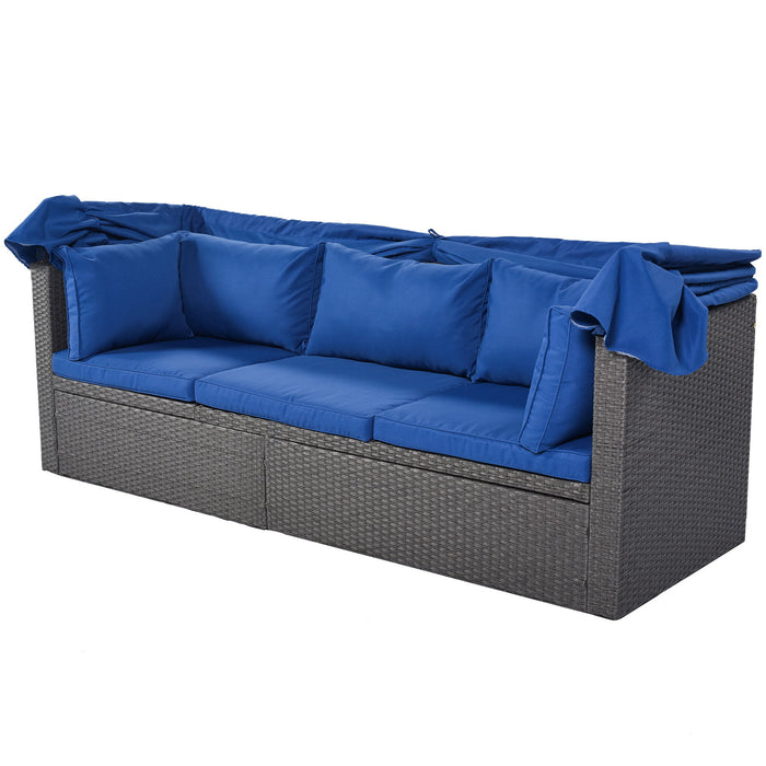U_Style Outdoor Patio Rectangle Daybed With Retractable Canopy, Wicker Furniture Sectional Seating With Washable Cushions, Backyard