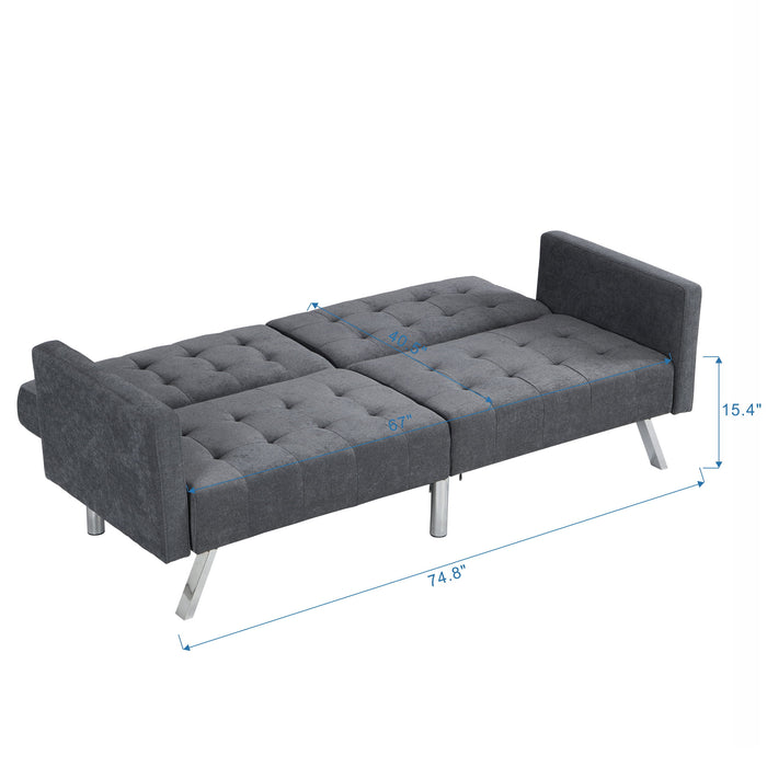 Sofa Bed Convertible Folding Dark Gray Lounge Couch Loveseat Sleeper Sofa Armrests Bedroom Apartment Reading Room