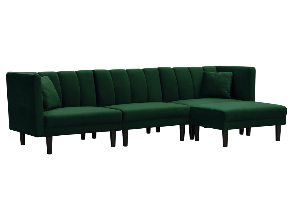 Reversible Sectional Sofa Sleeper With 2 Pillows Dark Green Velvet