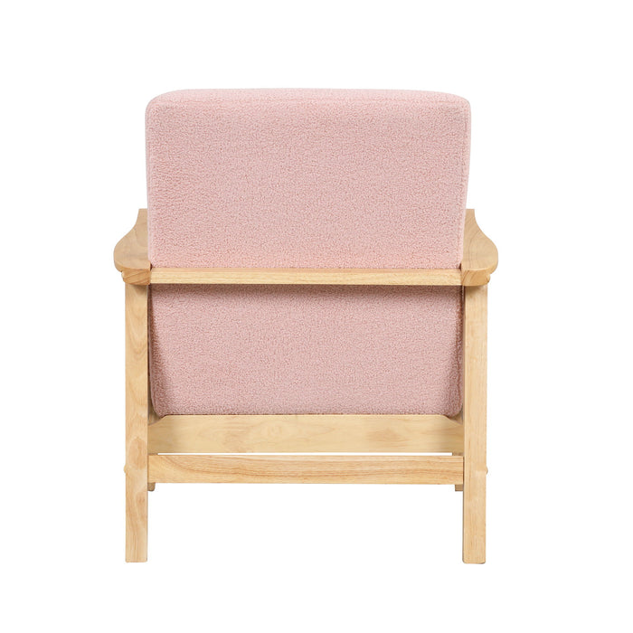 Mid-Century Armchair Rattan Mesh Upholstered Accent Chair, Teddy Short Plush Particle Velvet Armchair For Living Room, Bedroom, Office, Studio, Pink