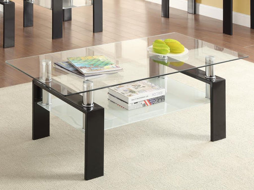 Dyer - Tempered Glass Coffee Table With Shelf - Black Unique Piece Furniture
