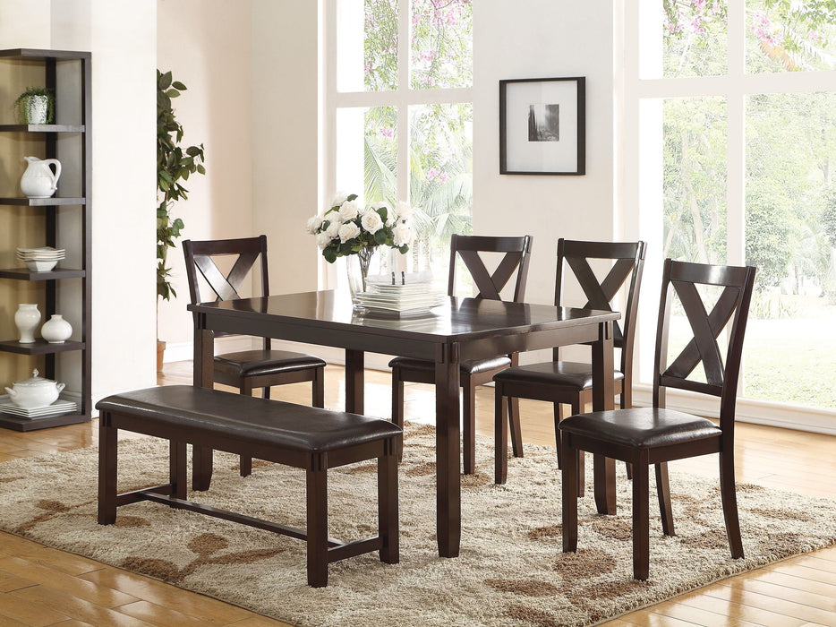 Dining Room Furniture Casual Modern 6 Piece Set Dining Table 4 Side Chairs And A Bench Rubberwood And Birch Veneers Espresso Finish