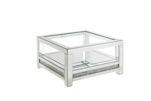Noralie - Coffee Table With Glass Top - Mirrored - Wood - 18" Unique Piece Furniture