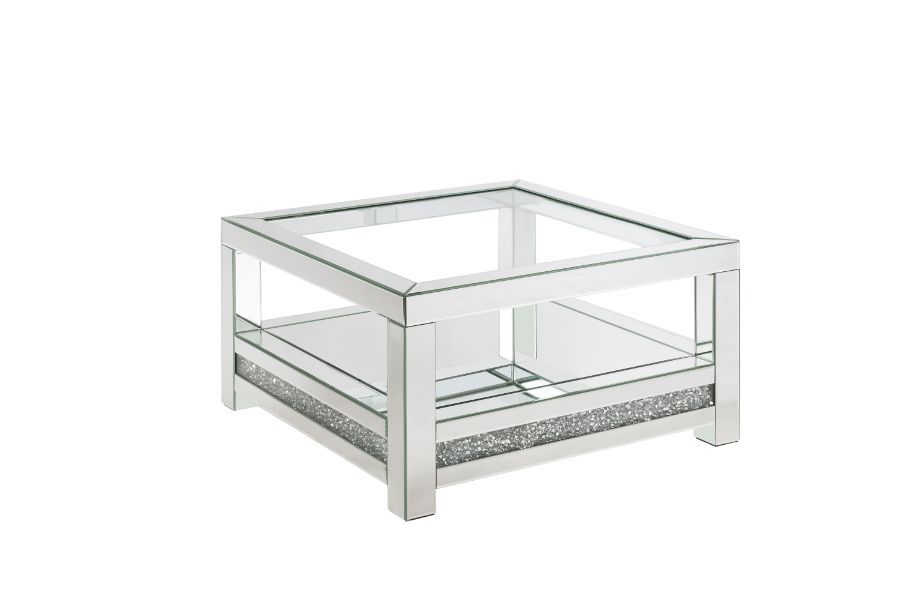 Noralie - Coffee Table With Glass Top - Mirrored - Wood - 18" Unique Piece Furniture