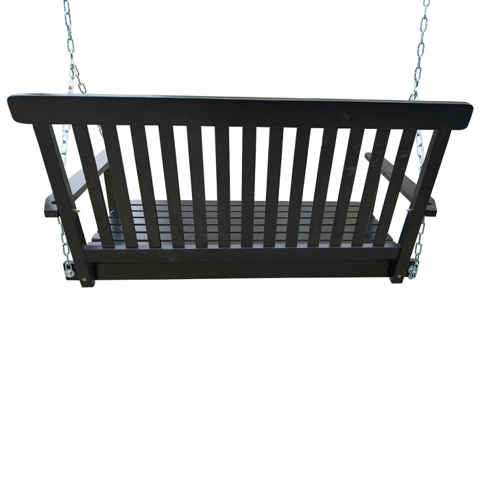 Front Porch Swing With Armrests, Wood Bench Swing With Hanging Chains, For Outdoor Patio, Garden Yard, Porch, Backyard, Or Sunroom, Easy To Assemble, Black