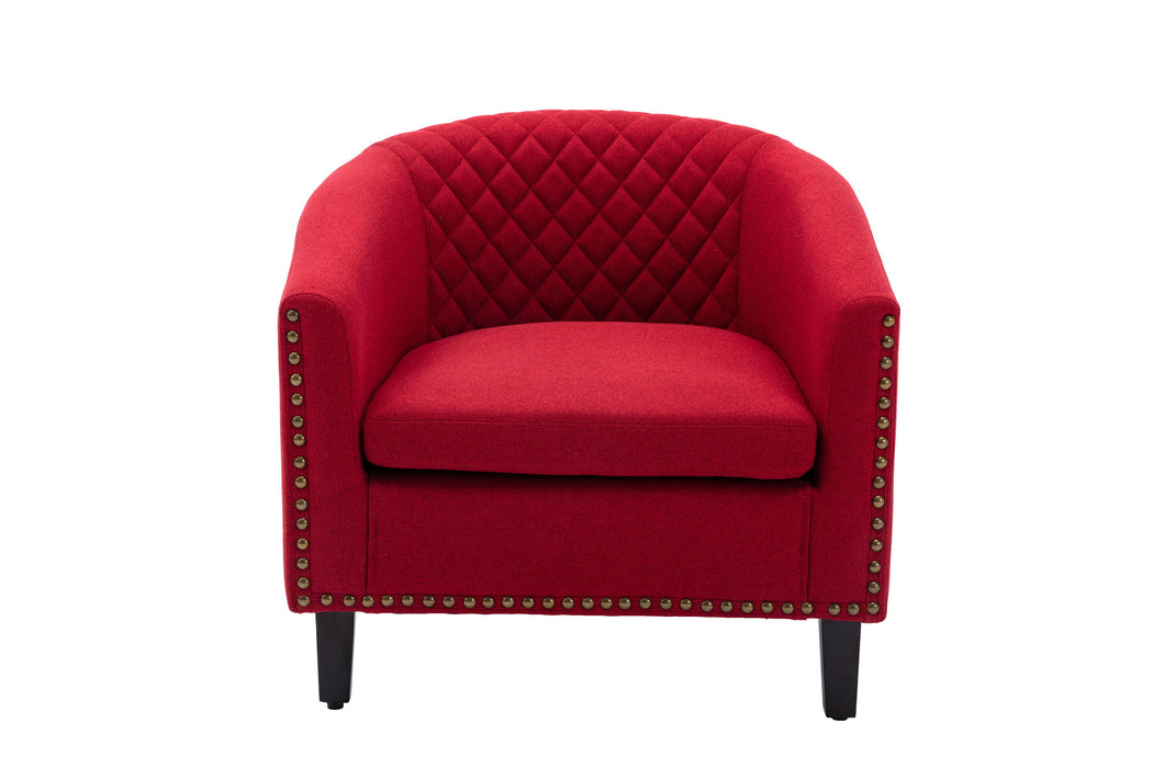Coolmore Accent Barrel Chair With Nailheads And Solid Wood Legs Red Linen