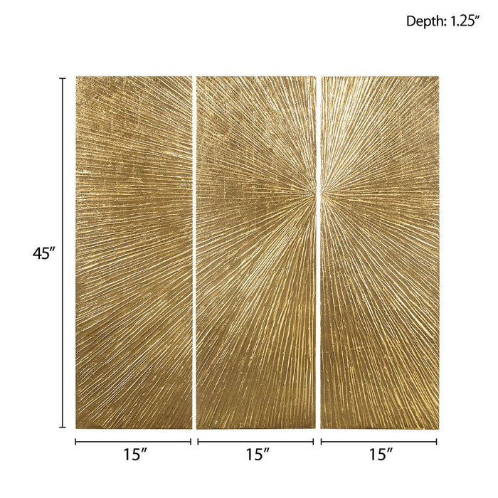 Hand Painted Triptych 3 Piece Dimensional Resin Wall Art Set - Gold