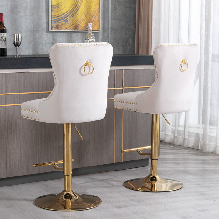 A&A Furniture, Thick Golden Swivel Barstools Adjusatble Seat Height From, Modern Upholstered Bar Stools With Backs Comfortable Tufted For Home Pub And Kitchen Island Beige (Set of 2)