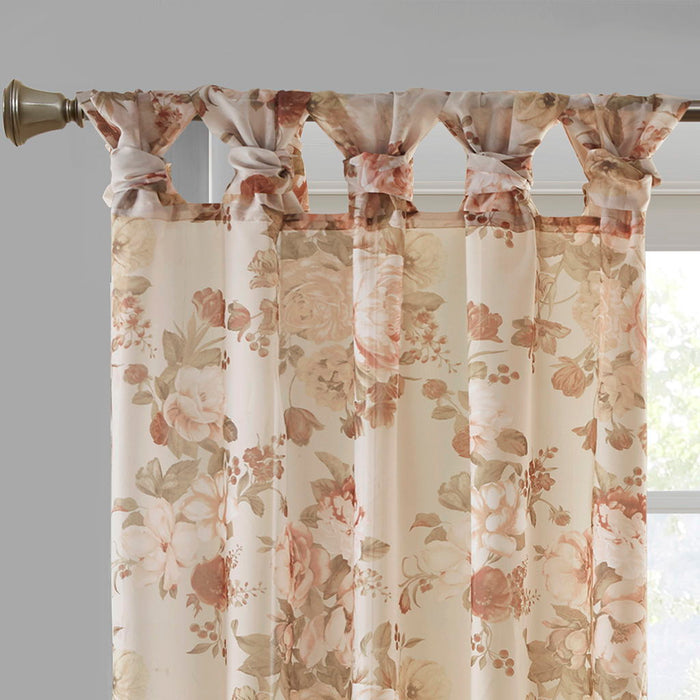 Printed Floral Twist Tab Top Voile Sheer Curtain In Blush