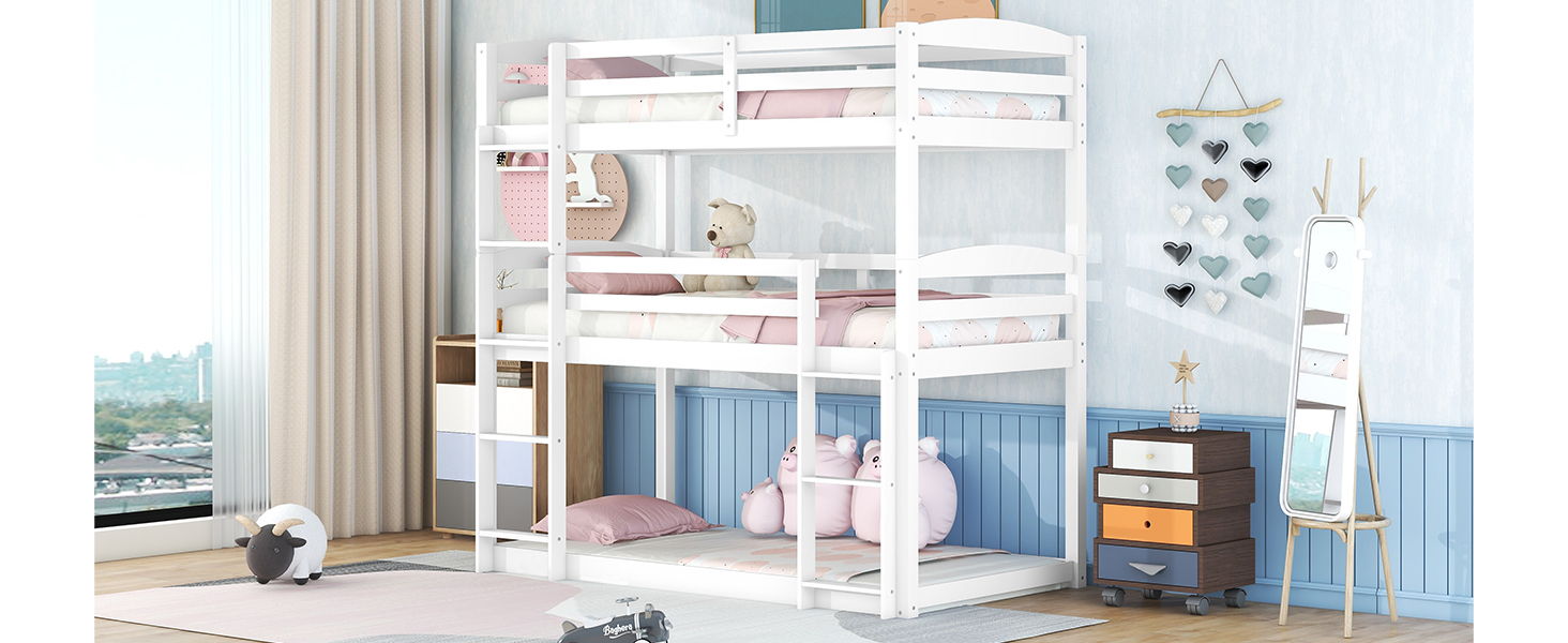 Twin Over Twin Over Twin Triple Bunk Bed, White