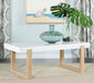 Pala - Rectangular Coffee Table With Sled Base - White High Gloss And Natural Unique Piece Furniture