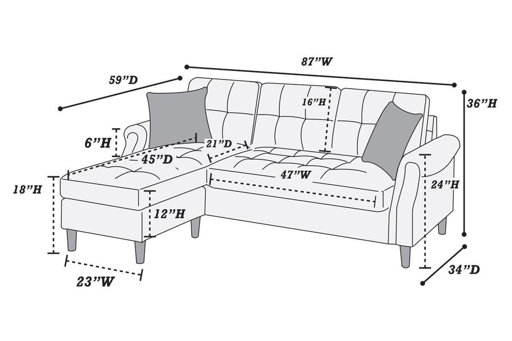 Living Room Corner Sectional Dark Coffee Polyfiber Chaise Sofa Reversible Sectional