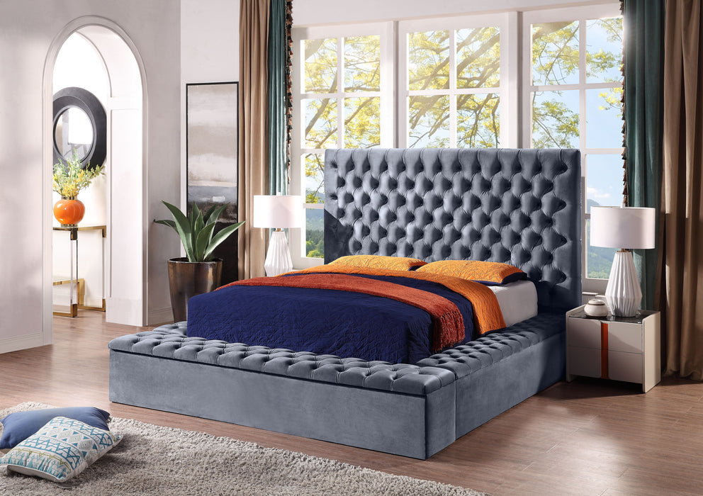 Contemporary Velvet Upholstered Bed With Storage Locker, Deep Button Tufting, Solid Wood Frame, High - Density Foam, Queen Size - Grey