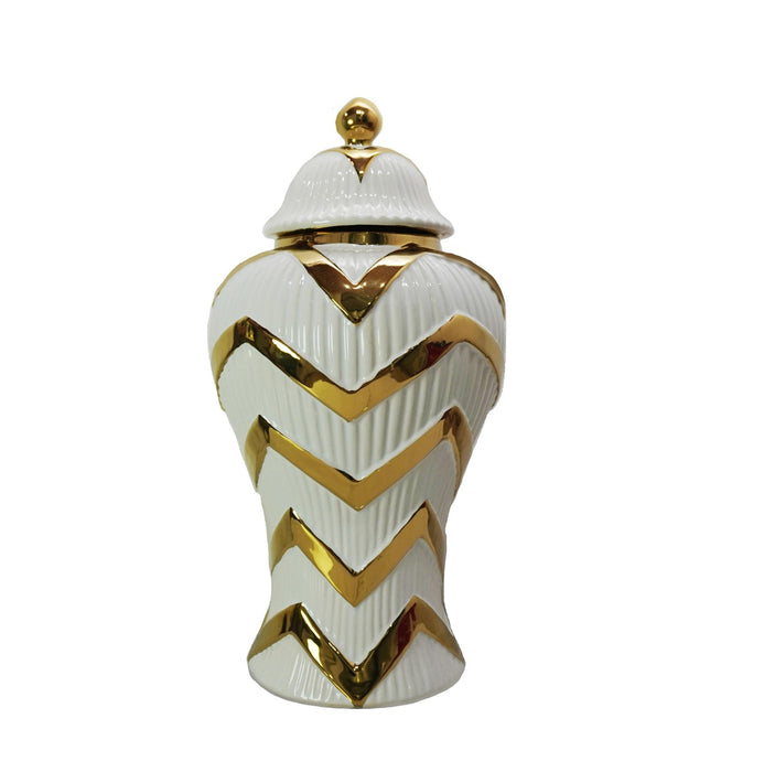 Timeless Gilded Waves Ginger Jar With Removable Lid - White / Gold