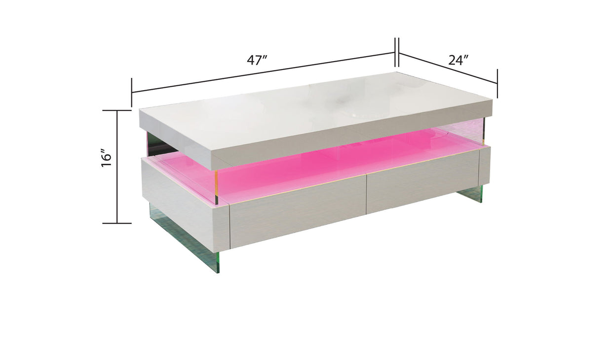 Ria Modern & Contemporary Style With Led Coffee Table Made With Wood & Glossy Finish In White Color