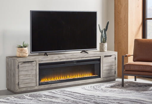 Naydell - Gray - 92" TV Stand With Wide Fireplace Insert Unique Piece Furniture