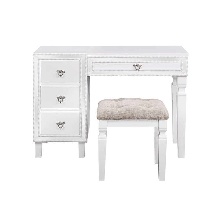Traditional Formal White Color Vanity Set Stool Storage Drawers 1 Piece Bedroom Furniture Set Tufted Seat Stool