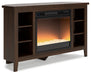 Camiburg - Warm Brown - Corner TV Stand With Fireplace Insert Glass/Stone Unique Piece Furniture
