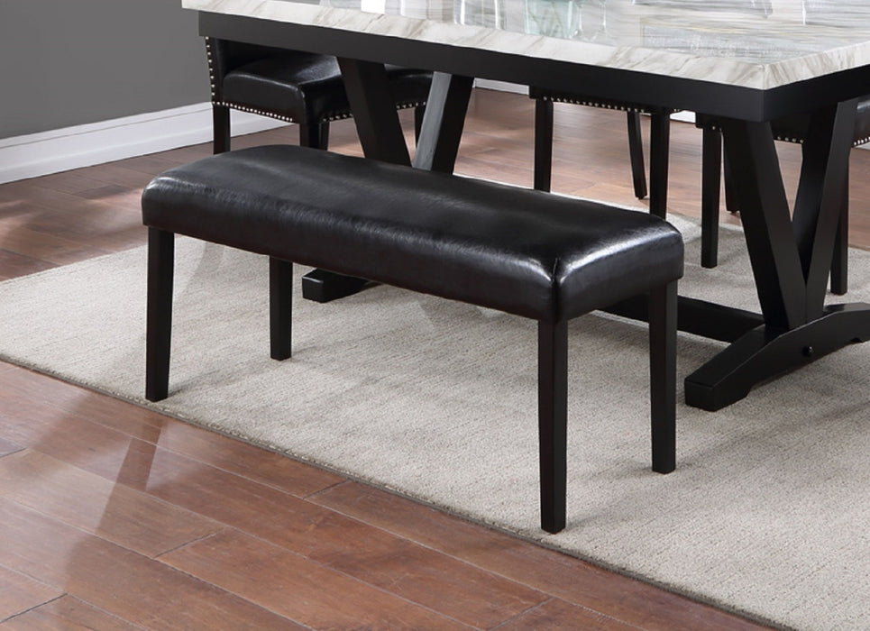 1 Piece Contemporary Style Black Faux Leather Upholstery Dining Bench Tapered Legs Wooden Dining Room Furniture