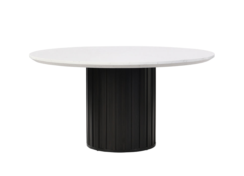 Acme Jaramillo Round Dining Table, Engineering Marble Top & Black Finish