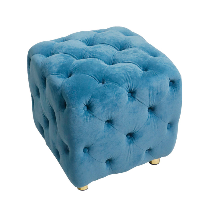 Blue Modern Upholstered Ottoman, Exquisite Small End Table, Soft Foot Stool, Dressing Makeup Chair, Comfortable Seat For Living Room, Bedroom, Entrance