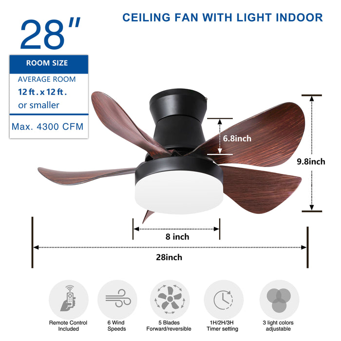 28 Inch Ceiling Fans With Lights And Remote, Modern Indoor Outdoor Ceiling Fans With Light, 5 Blades Ceiling Fan Light With Dc Motor For Bedroom, Living Room, Kitchen, Office