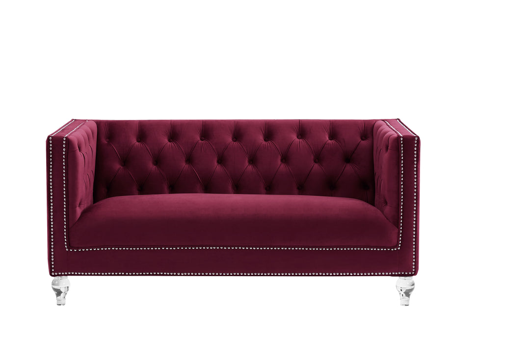 Two-Seater Red Velvet Sofa