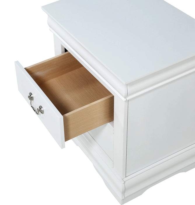 1 Piece White Finish Two Drawers Louis Philip Nightstand Solid Wood Contemporary & Simple Style