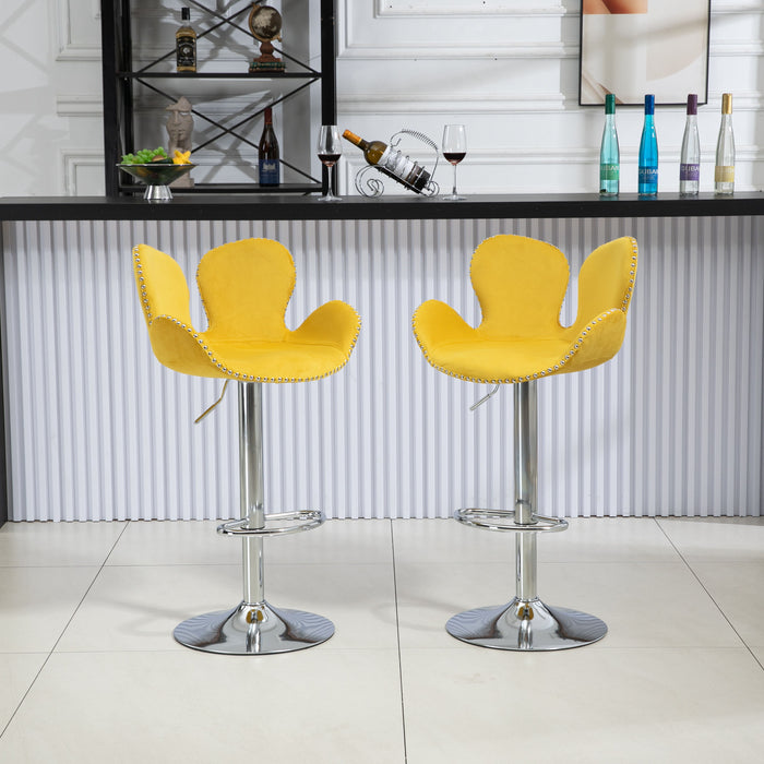 Coolmore Swivel Bar Stools (Set of 2) Adjustable Counter Height Chairs With Footrest For Kitchen, Dining Room - Yellow