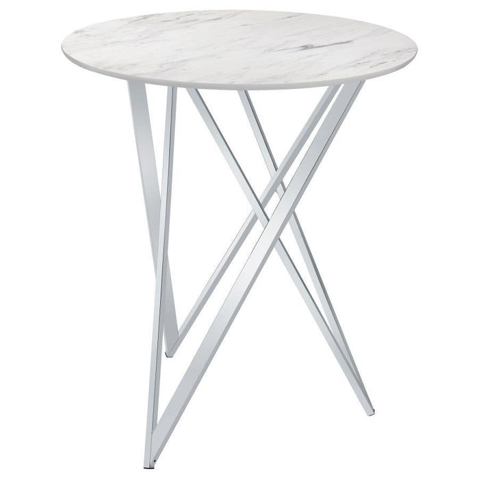 Bexter - Faux Marble Round Top Bar Table - White And Chrome Unique Piece Furniture