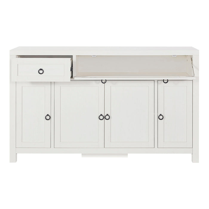 Trexm Retro Style Large Storage Space Sideboard With Flip Door And 1 Drawer, 4 Height - Adjustable Cabinets, Suitable For Kitchen, Dining Room, Living Room (Antique White)