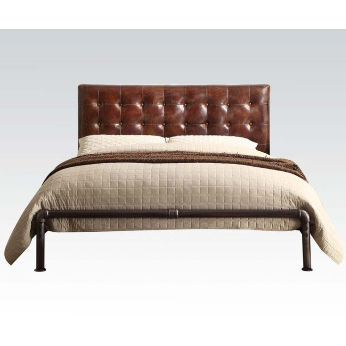 Brancaster - Queen Bed - Vintage Brown Top Grain Leather Unique Piece Furniture