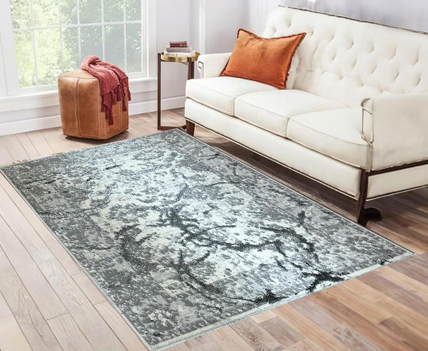 Penina - Luxury Area Rug In Gray With Silver Circles Abstract Design