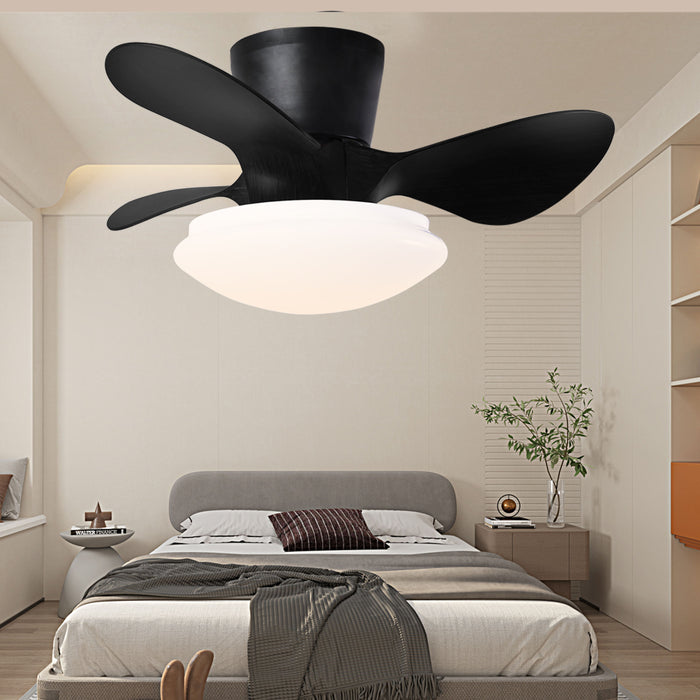 24" Modern Ceiling Fan With Light And Remote, Low Profile Flush Mount Ceiling Fans Indoor, Small Fandelier Ceiling Fans With Dimmable Led Light Fixture For Bedroom Kitchen (Black)