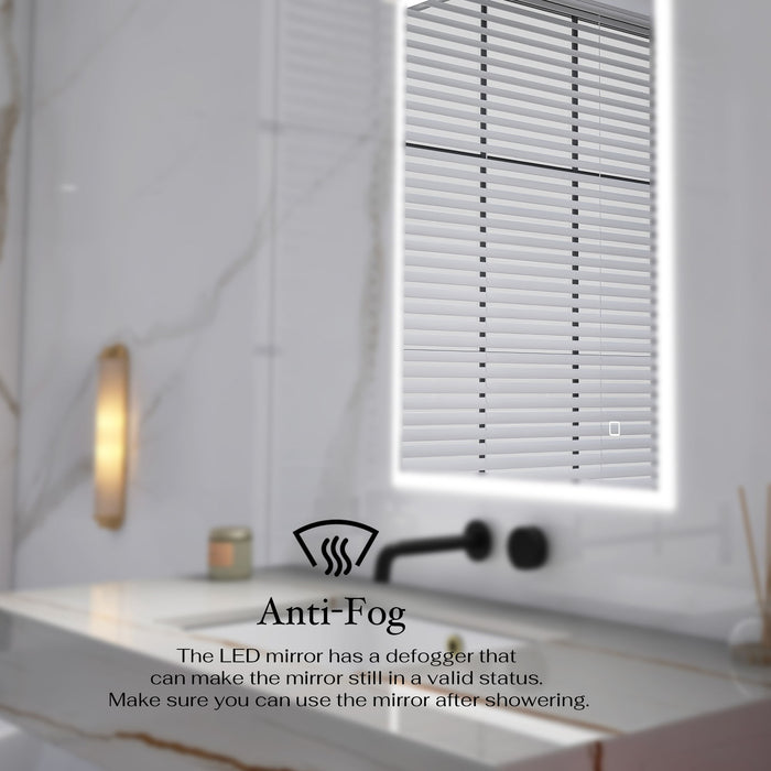 32 X 24" Rectangular Frameless Wall - Mount Anti-Fog LED Light Bathroom Vanity Mirror