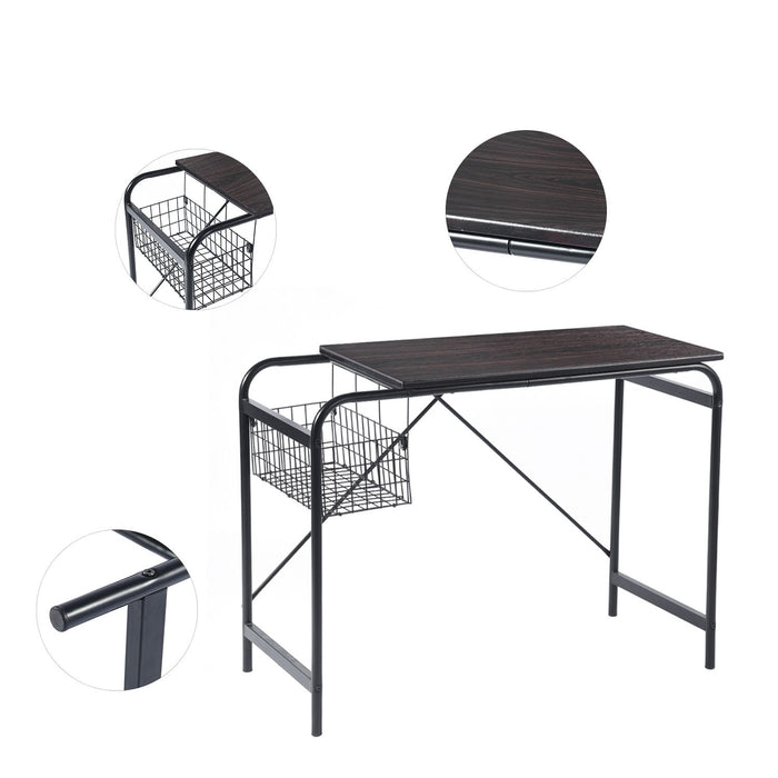 31. 5" Computer Desk/ Home Office Desk With Wire Storage Basket Walnut & Black